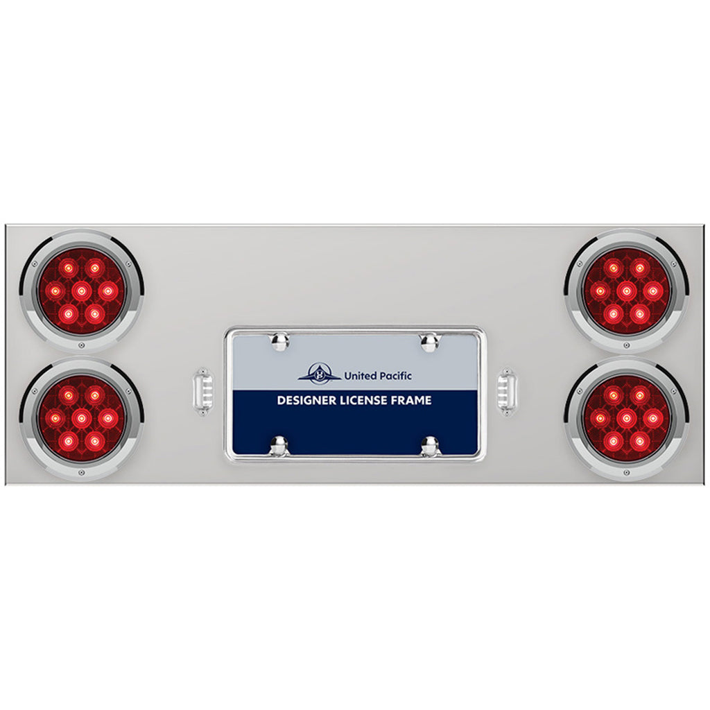 33 3/4" Stainless Steel Rear Center Panel w/ 4 X 7 LED 4" Lights & Bezels Competition Series - Red LEDs (Red or Clear Lens)