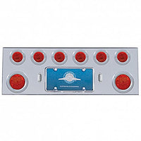 Stainless Steel Center Panel w/ 2 X 7 LED 4" Reflector Light & 6 X 13 LED 2 1/2" Light & Bezel - Red LEDs (Red or Clear Lens)