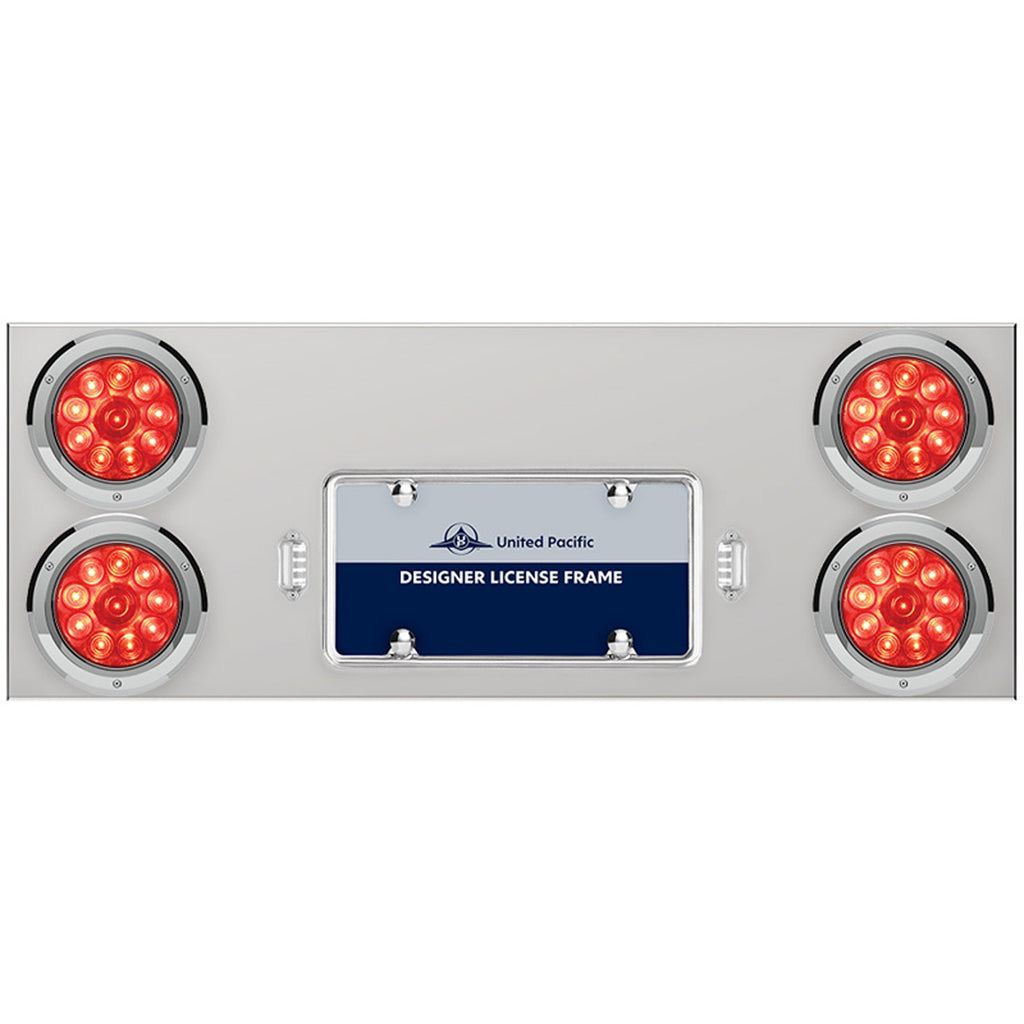 33 3/4" Stainless Steel Rear Center Panel w/ 4 X 10 LED 4" Lights & Bezels - Red LEDs (Red or Clear Lens)