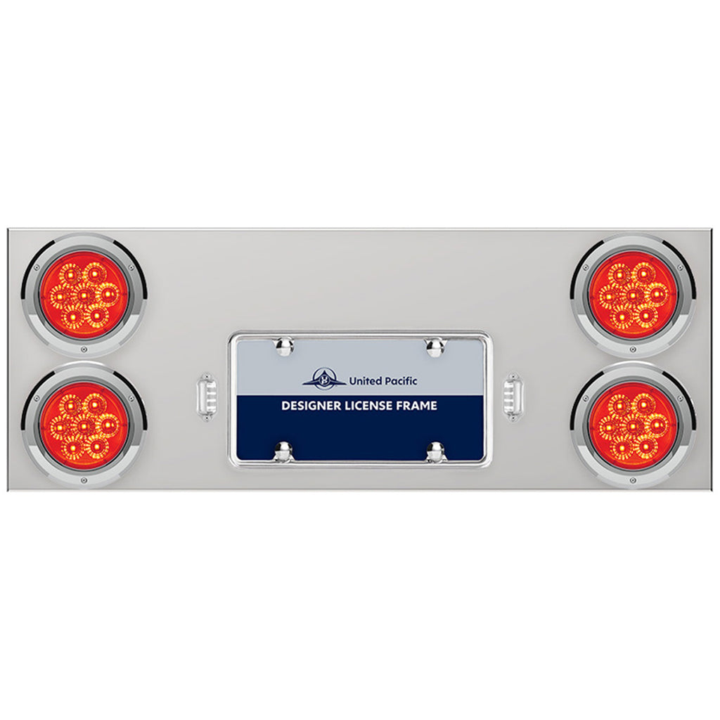 33 3/4" Stainless Steel Rear Center Panel w/ 4X 7 LED 4" Reflector Lights & Bezels - Red LEDs (Red or Clear Lens)