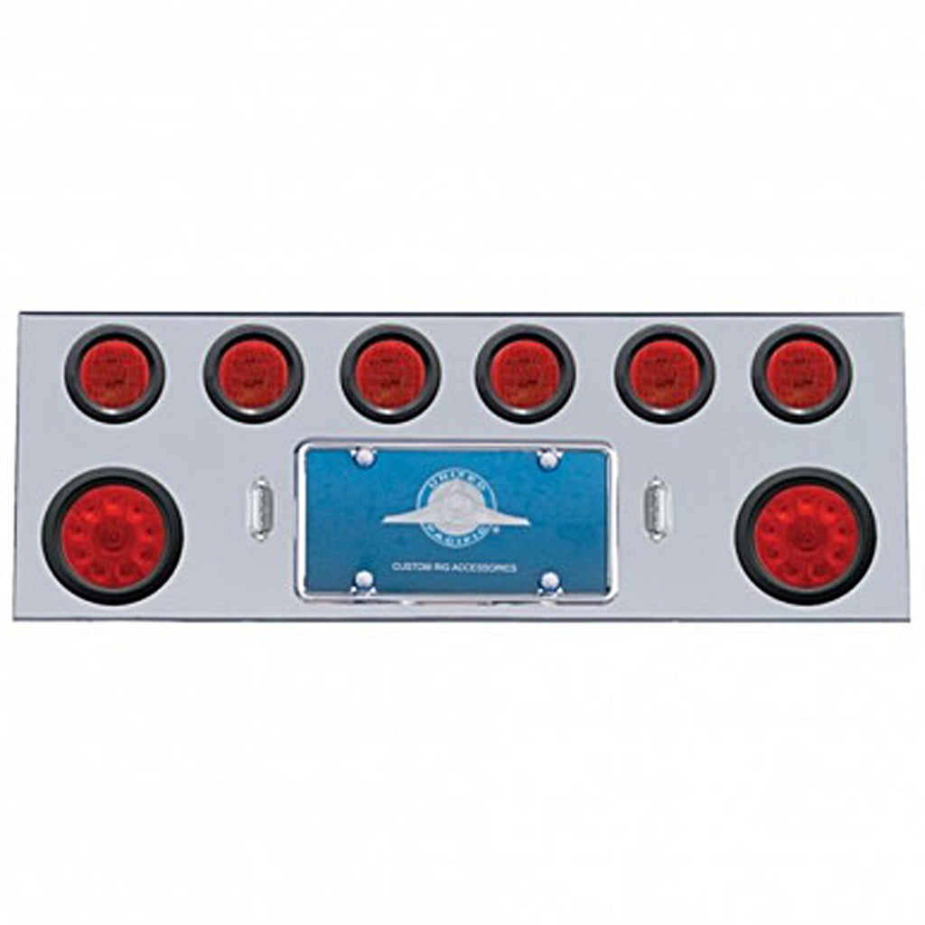 Stainless Steel Rear Center Panel w/ 2 X 10 LED 4" Lights & 6 X 13 LED 2 1/2" Lights - Red LEDs (Red or Clear Lens)