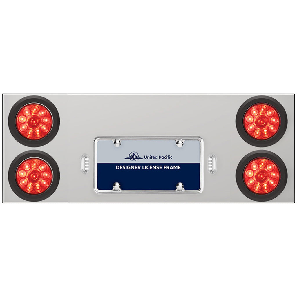 33 3/4" Stainless Steel Rear Center Panel w/ 4 X 10 LED 4" Lights & Grommets - Red LEDs (Red or Clear Lens)