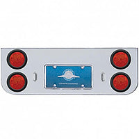 Chrome Rear Center Panel w Four 7 LED 4" Reflector Lights & Grommets (Red LEDs - Red or Clear Lens)