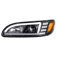 Black Projection Headlight w/ LED Sequential Turn & DRL For 2005-2015 Peterbilt 386 (Driver or Passenger Side)