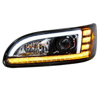 Black Projection Headlight w/ LED Sequential Turn & DRL For 2005-2015 Peterbilt 386 (Driver or Passenger Side)