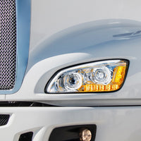 Chrome LED Headlight With LED Turn Signal & LED Position Light Bar For 2008-2017 Kenworth T660 (Driver or Passenger Side)