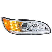 Chrome Projection Headlight w/ LED Turn & Position Light for 2005-2015 Peterbilt 386 (Driver or Passenger Side)