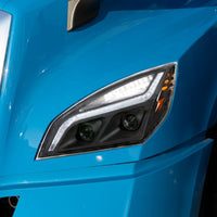 Chrome or Black LED Projection Headlight w LED Position Light For 2018-2024 Freightliner Cascadia (Driver or Passenger Side)