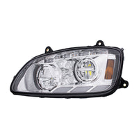 Chrome LED Headlight With Sequential Turn Signal & Position Light Bars For 2008-17 Kenworth T660 (Driver or Passenger Side)