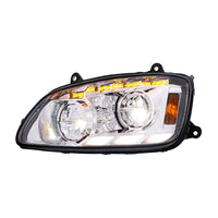 Chrome LED Headlight With Sequential Turn Signal & Position Light Bars For 2008-17 Kenworth T660 (Driver or Passenger Side)