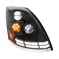 Black LED Headlight With Dual Color LED Light Bars For 2003-2017 Volvo VN/VNL (Driver or Passenger Side)