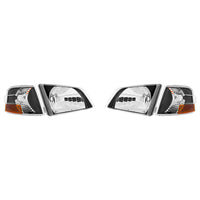 United Pacific - Black Bezel Headlight Assembly With Turn Signal For 1996-2003 Volvo VN (Set)