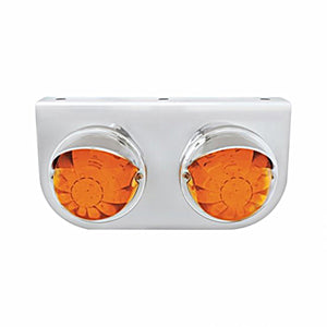 Stainless Light Bracket With 2 X 17 LED Watermelon Lights & Visors - Amber or Red LEDs (Amber, Red or Clear Lens)