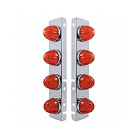Stainless Steel Front Air Cleaner Bracket w/ 8 X 17 LED Watermelon Lights For Peterbilt Bezels or Visors - Amber LEDs (Dark Amber Lens)