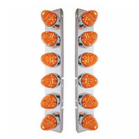 Stainless Steel Front Air Cleaner Bracket w/ 12 X 19 LED Watermelon Lights & Bezels For Peterbilt - Amber LEDs (Amber or Dark Amber Lens)