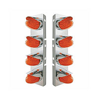 Stainless Steel Front Air Cleaner Bracket w/ 8 X 19 LED Watermelon Lights & Bezels or Visors For Peterbilt - Amber LEDs (Dark Amber Lens)