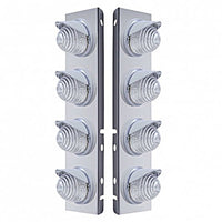 Stainless Steel Front Air Cleaner Bracket w/ 8 X 17 LED Beehive Lights & Visors For Peterbilt - Amber LEDs (Amber Lens)