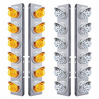 Stainless Steel Front Air Cleaner Bracket w/ 12 X 17 Amber LED Dual Func. Reflector Lights & Visors For Peterbilt - Amber LEDs (Amber Lens)