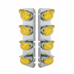 SS Front Air Cleaner Bracket With 8X 17 Amber LED Hi/Lo Watermelon Lights & SS Visors For Peterbilt - Amber LEDs (Amber or Clear Lens)
