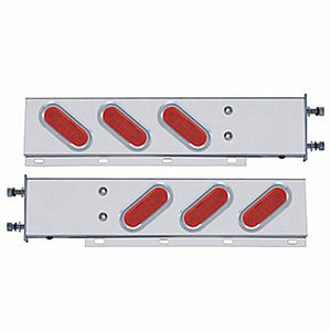 3-3/4" Bolt Pattern Stainless Spring Loaded Light Bar With 6 Oval 12 LED Lights - Red LEDs (Red Lens)