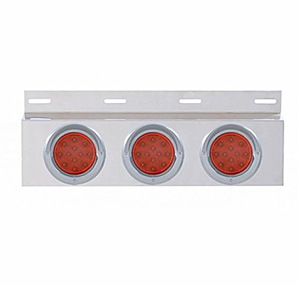 Stainless Top Mud Flap Plate w 3 X 12 LED 4" Lights & Visors - Red LEDs (Red or Clear Lens)