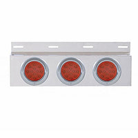 Stainless Top Mud Flap Plate w 3 X 12 LED 4" Lights & Visors - Red LEDs (Red or Clear Lens)