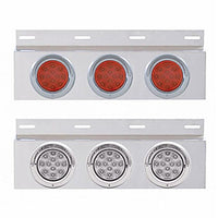 Stainless Top Mud Flap Plate w 3 X 12 LED 4" Lights & Visors - Red LEDs (Red or Clear Lens)
