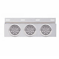 Stainless Top Mud Flap Plate w 3 X 12 LED 4" Lights & Visors - Red LEDs (Red or Clear Lens)