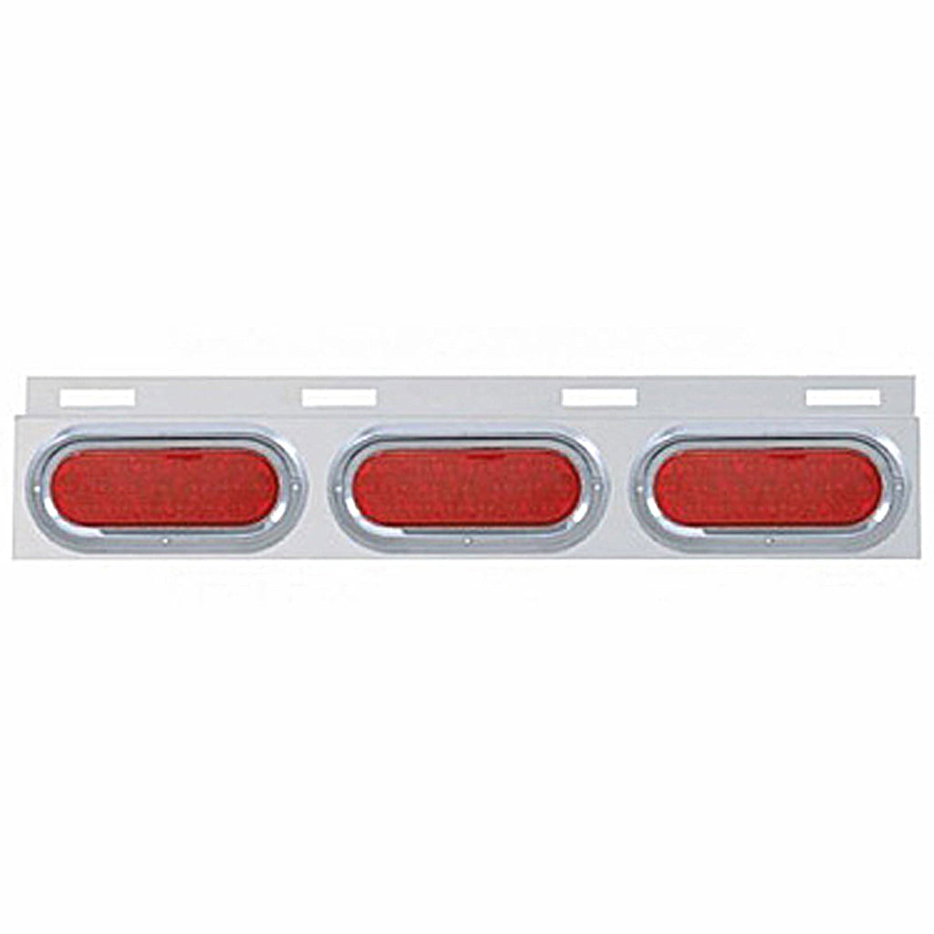 Stainless Top Mud Flap Plate w 3 X 19 LED 6" Oval Lights & Visors - Red LEDs (Red or Clear Lens)