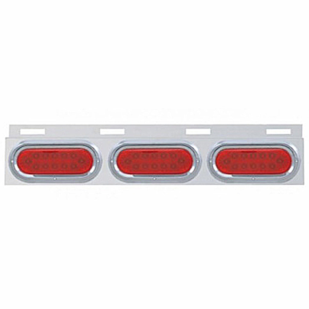 Stainless Top Mud Flap Plate With Three 12 LED Lights & Visor - Red LEDs (Red Lens)