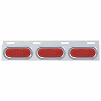 Stainless Top Mud Flap Plate With Three 12 LED Lights & Visor - Red LEDs (Red Lens)