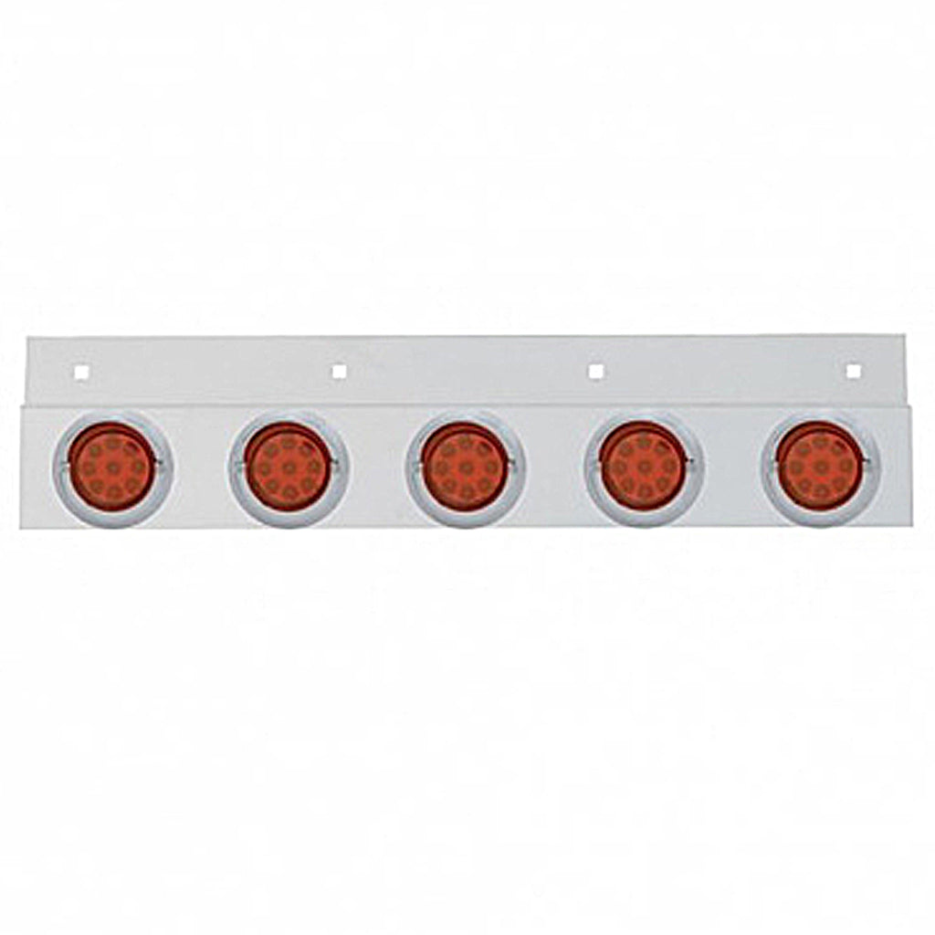 Stainless Top Mud Flap Plate w 5 X 9 LED 2" Reflector Lights & Visors - Red LEDs (Red or Clear Lens)