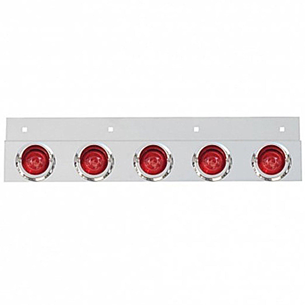 Stainless Top Mud Flap Plate w 5 X 9 LED 2" Beehive Lights & Visors - Red LEDs (Red or Clear Lens)