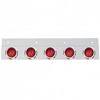 Stainless Top Mud Flap Plate w 5 X 9 LED 2" Beehive Lights & Visors - Red LEDs (Red or Clear Lens)