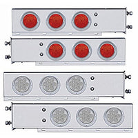 3-3/4" Bolt Pattern Deluxe SS Spring Loaded Bar w 6 X 7 Red LED 4" Reflector Light & Visors - Red LEDs (Red or Clear Lens)