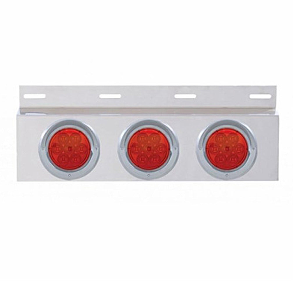 Stainless Top Mud Flap Plate w 3 X 7 LED 4" Lights & Visors - Red LEDs (Red or Clear Lens)