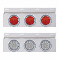 Stainless Top Mud Flap Plate w 3 X 7 LED 4" Lights & Visors - Red LEDs (Red or Clear Lens)