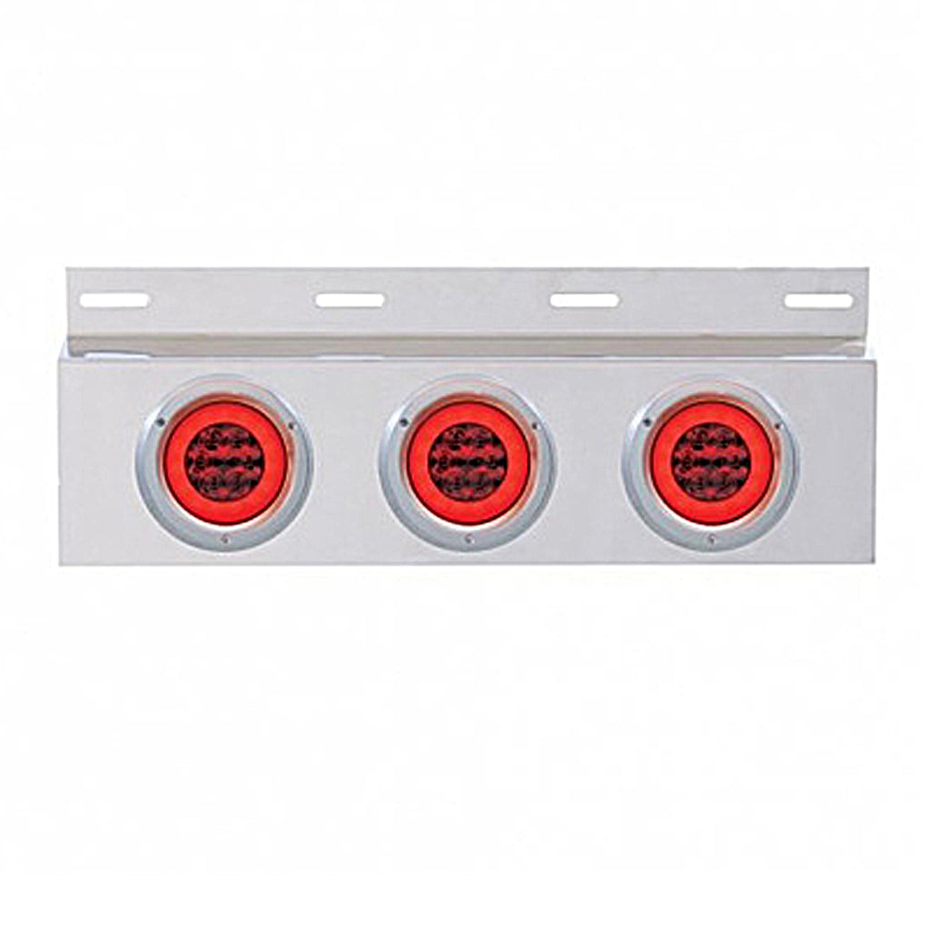 Stainless Steel Top Mud Flap Plate w 3 X 21 LED 4" GloLight & Bezels - Red LEDs (Red or Clear Lens)