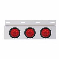 Stainless Top Mud Flap Plate w 3 X 12 LED 4" Lights & Grommets - Red LEDs (Red Lens)