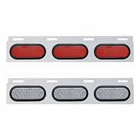 Stainless Top Mud Flap Plate w 3 X 19 LED 6" Oval Lights & Grommets - Red LEDs (Red or Clear Lens)