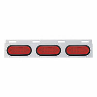 Stainless Top Mud Flap Plate With Three 12 LED Lights & Grommet - Red LEDs (Red Lens)