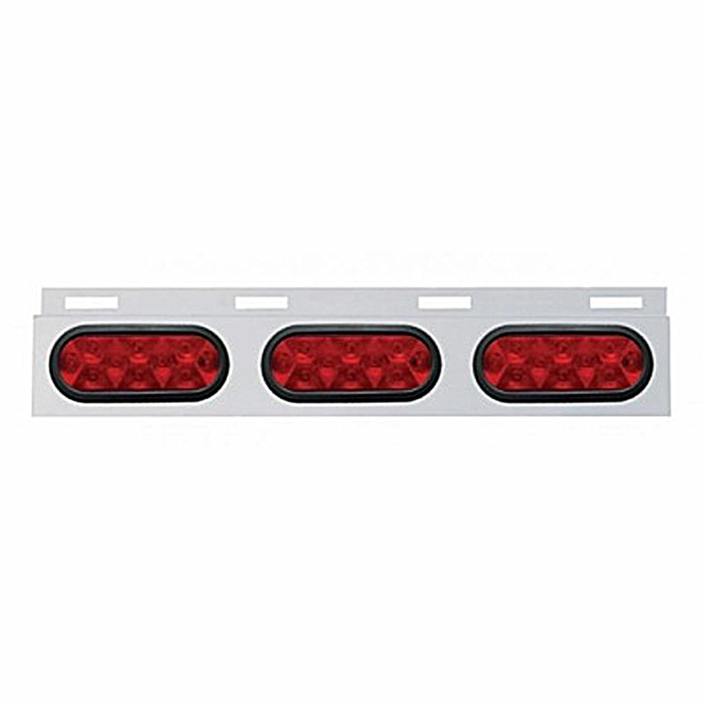 Stainless Top Mud Flap Plate With Three 10 LED Lights & Grommet - Red LEDs (Red Lens)