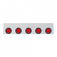 Stainless Top Mud Flap Plate w 5 X 9 LED 2" Reflector Lights & Grommets - Red LEDs (Red or Clear Lens)