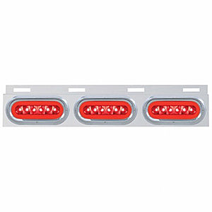 Stainless Top Mud Flap Bracket w 3 X 22 LED 6" Oval GloLight & Visors or Grommets - Red LEDs (Red or Clear Lens)