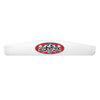United Pacific - 4" X 24" Chrome Bottom Mud Flap Weight With Oval Red Skull Emblem