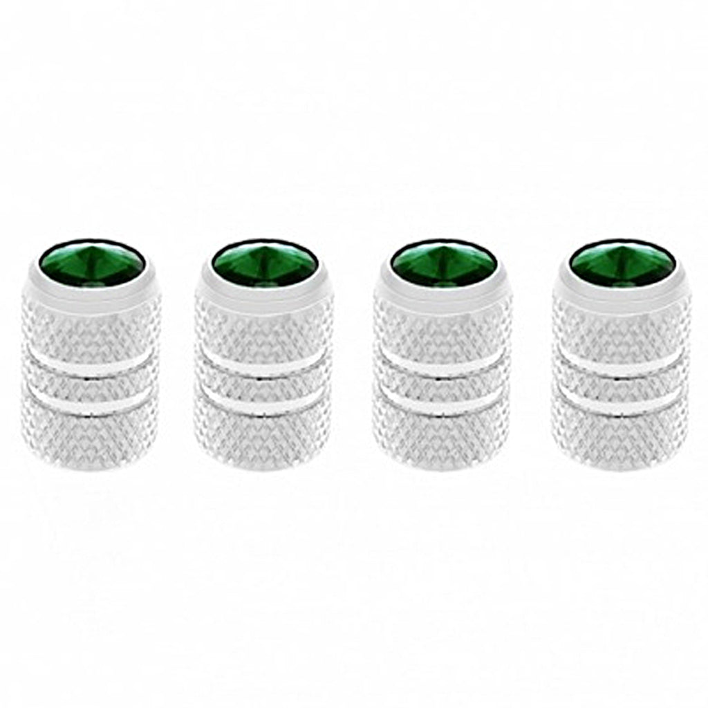 United Pacific - Chrome Tubular Valve Caps With Green Crystal (Set of 4)