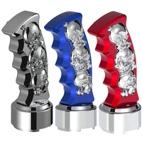 Thread-On Skulls Pistol Grip Gearshift Knob With Chrome 9/10 Speed Adapter (Chrome, Indigo Blue or Candy Red)