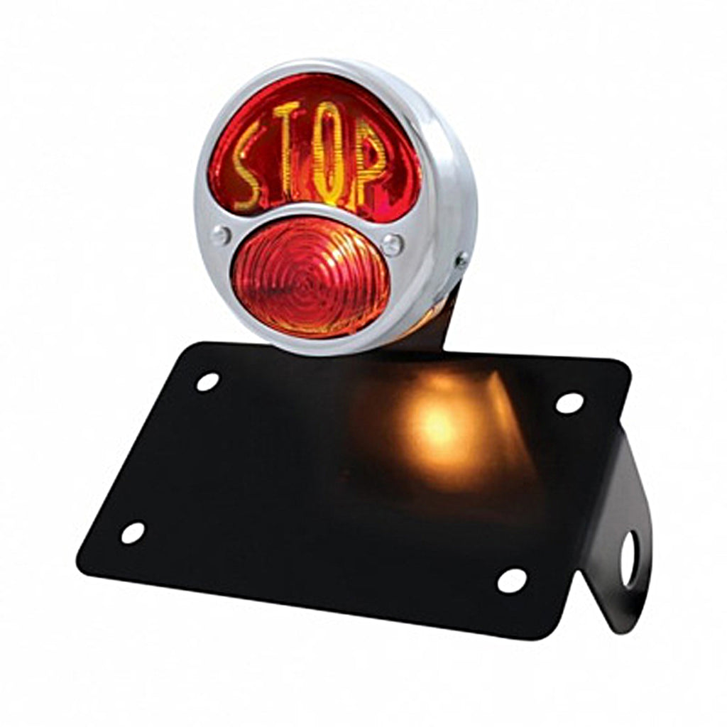 Stainless Steel 1928 Ford STOP style Tail Light Assembly With Horizontal Mounting Bracket For Motorcycle