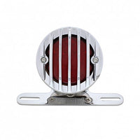 Motorcycle LED Rear Fender Tail Light With Chrome Grille Bezel - Red LEDs (Red or Smoked Lens)