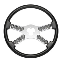 United Pacific - 18" Chrome Steering Wheel With Skull Accent (Wood, Blue, Red or Black)